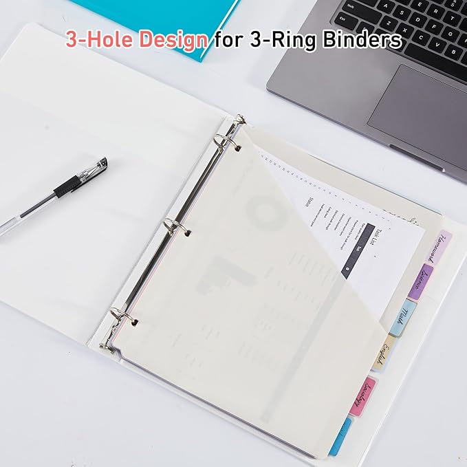 6-Tab Dividers for 3 Ring Binder, 12 Counts Binder Dividers Index with One Pockets, Letter Size 8.5 x 11'', Morandi Colors (2)