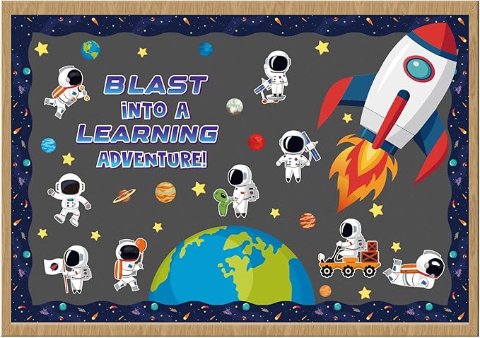 Outer Space Bulletin Board Decorations Set, 118 Pcs Classroom Decor Astronaut Planet Cutouts Kids with Galaxy Borders Space Themed Back to School Decorations for Classroom Chalkboard Decoration