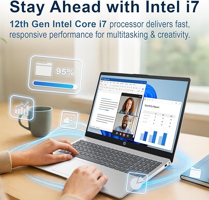 HP 15.6" FHD 1080p IPS Display Laptop | Intel i7-1255U 10-Core Processor | 16GB DDR4 RAM | 256GB PCIe SSD | Win 11 | WiFi 6 | 720P Camera with Privacy Camera Shutter | Thin Notebook for Work & Study