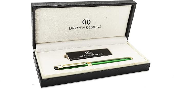 Dryden Designs Fountain Pen. Medium Nib Premium Box | 6 Ink Cartridges Included (Emerald Green)