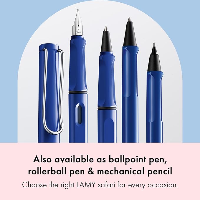 LAMY safari blue - Fountain Pen with ergonomic grip & polished steel nib in size F - ideal for any Writing & Calligraphy - including LAMY T 10 blue cartridge - Right-Handed