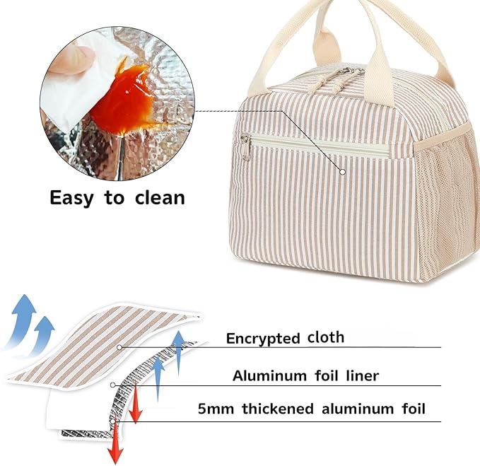 LEDAOU Lunch Box for Women Insulated Lunch Bag Corduroy Lunch Tote Bags Leakproof Cooler Lunch Case for Travel Work Picnic