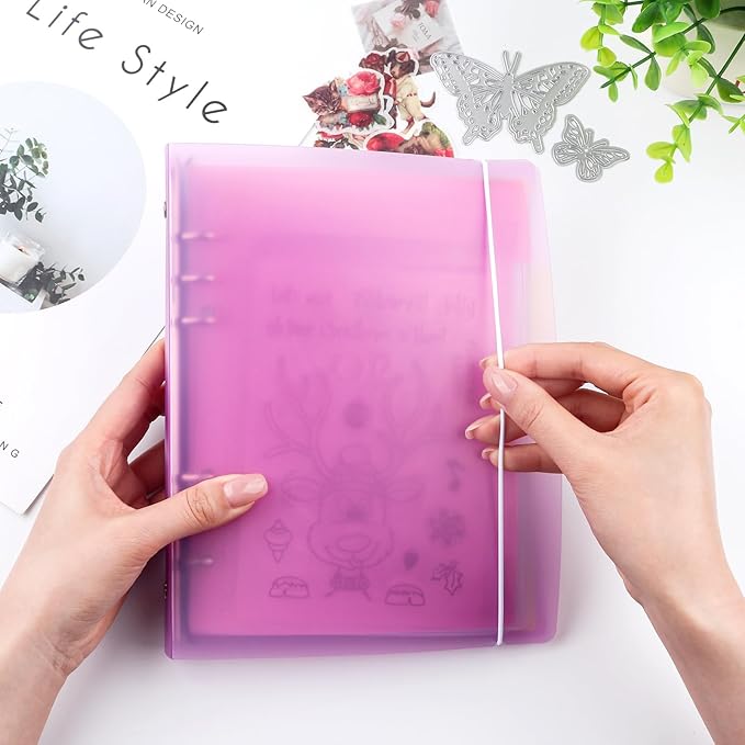 BAOFALI 3Pcs/Set A5 6 Ring Binder Cover Clean Transparent Soft PVC for Refillable Notebook Shell withMatte surfaceforStamp & Die Storage (Purple)