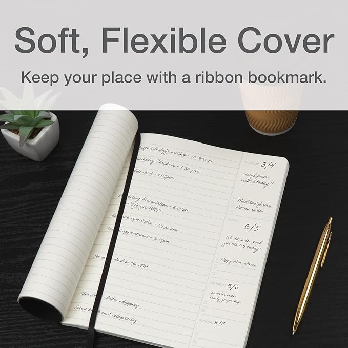 Oxford Weekly Planner, Undated Planner, Daily Gratitude Journal, Mon-Sun, 52 Weeks, 1 Year, Black Softcover, Premium Ivory Paper, 7.5" x 10" (90991)