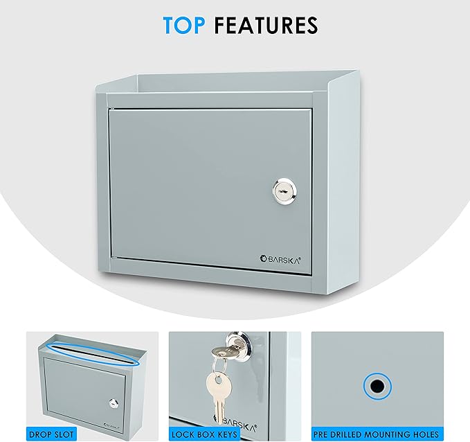 Barska Wall Mount Multi-Purpose Locking Mail Suggestion Drop Box with Key Lock for Home Office Classroom