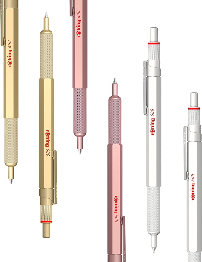 Rotring 600 Metallic Ballpoint Pen | Medium Point | Black Ink | Gold Barrel | Refillable | 1 Count