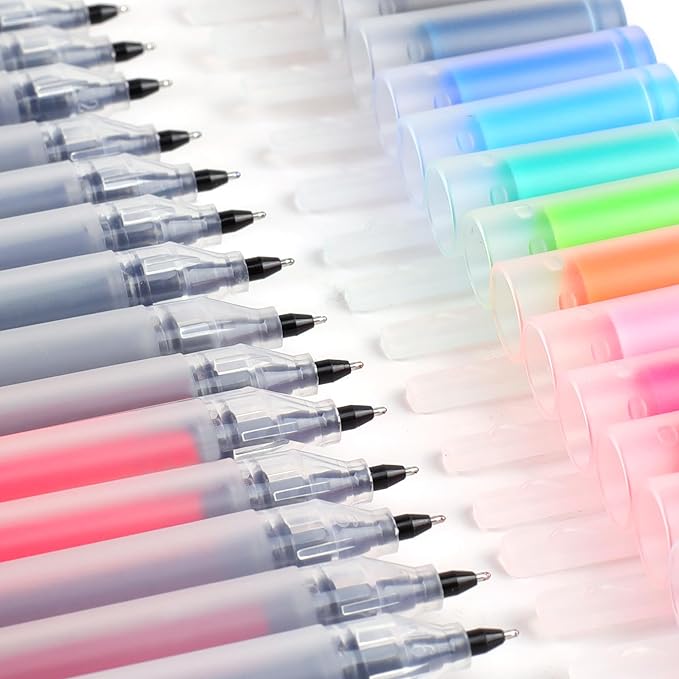 Colored Gel Pens, 0.5mm Fine Tip Pens, No Bleed, Quick Dry, 15 Pack Japanese Style Ball Point Journaling Pen for Coloring, Note Taking, Office School Supplies