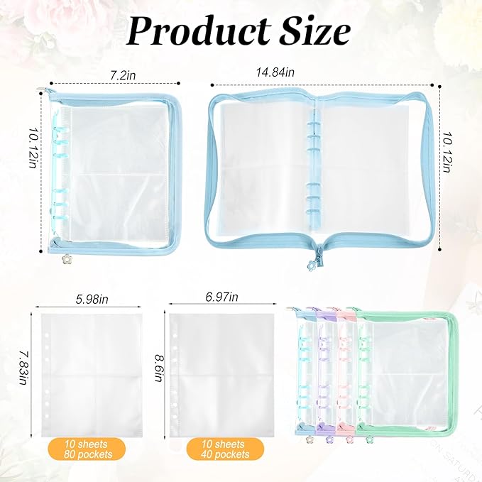 4 Pcs Sticker Storage Organizer Binder A5 Sticker Book Collecting Album Reusable Card Holder Organizer with 480 Pocket Zipper for Adult Collecting Photo Cards
