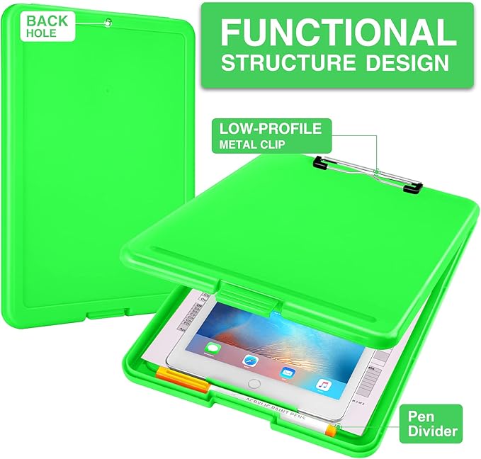 Sooez Clipboard with Storage, Plastic Storage Clipboards with Low Profile Clip, Nursing Clip Boards Foldable, Hanging Clipboard Case for Work, Teacher, Classroom Must Haves, Office School Supplies