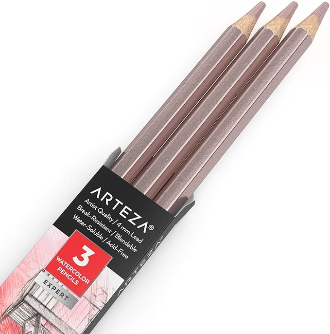 Arteza Professional Watercolor Pencils, Pack of 3, A700 Unicorn Purple, Water-Soluble Pencils for Coloring, Blending, Layering & Watercolor Techniques