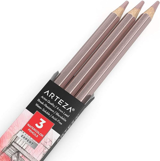 Arteza Professional Watercolor Pencils, Pack of 3, A700 Unicorn Purple, Water-Soluble Pencils for Coloring, Blending, Layering & Watercolor Techniques