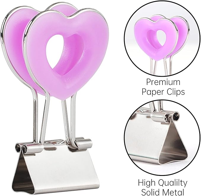 Heart Shape Medium Paper Clips, Binder Clips, Easy Grip, Assorted Color, School Office Supplies，10 Pcs/Set