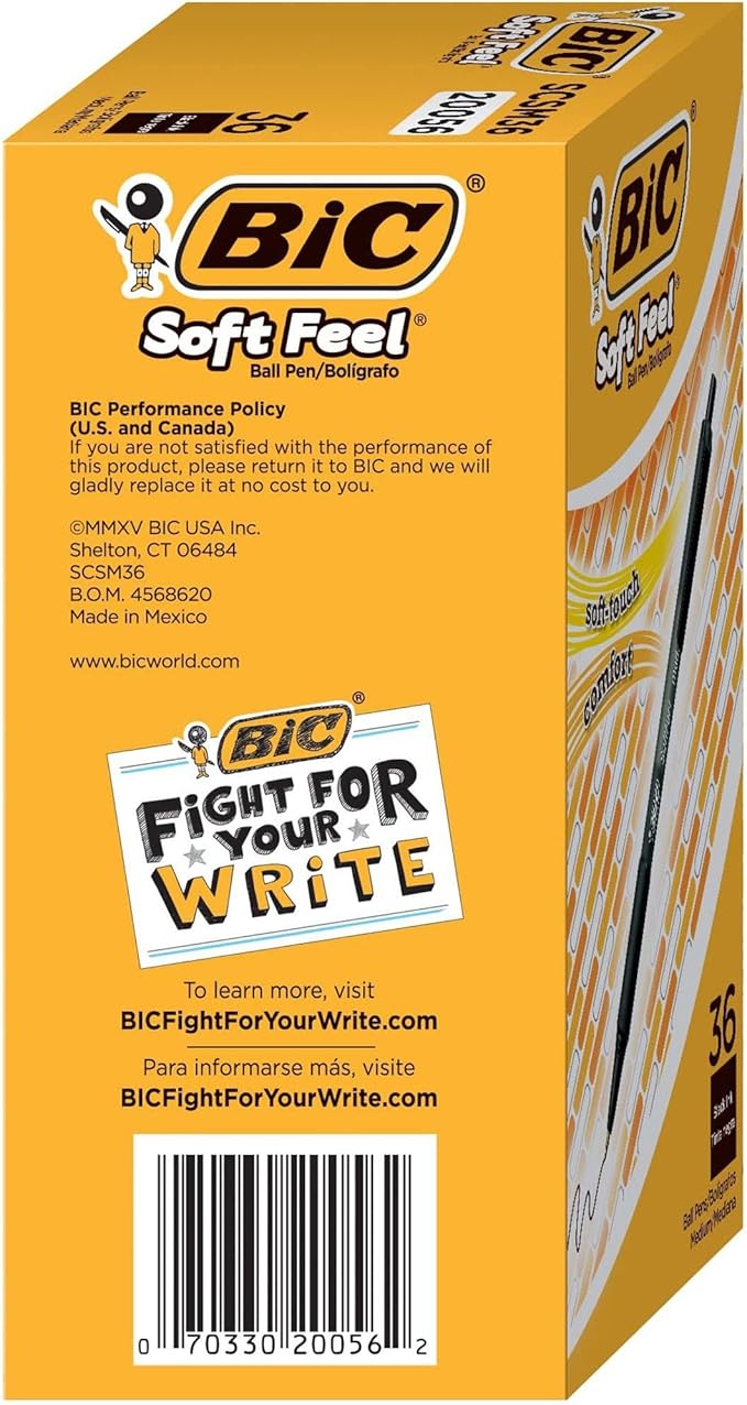 BIC Soft Feel Black Retractable Ballpoint Pens, Medium Point (1.0mm), 12-Count Pack, Black Pens With Soft-Touch Comfort Grip