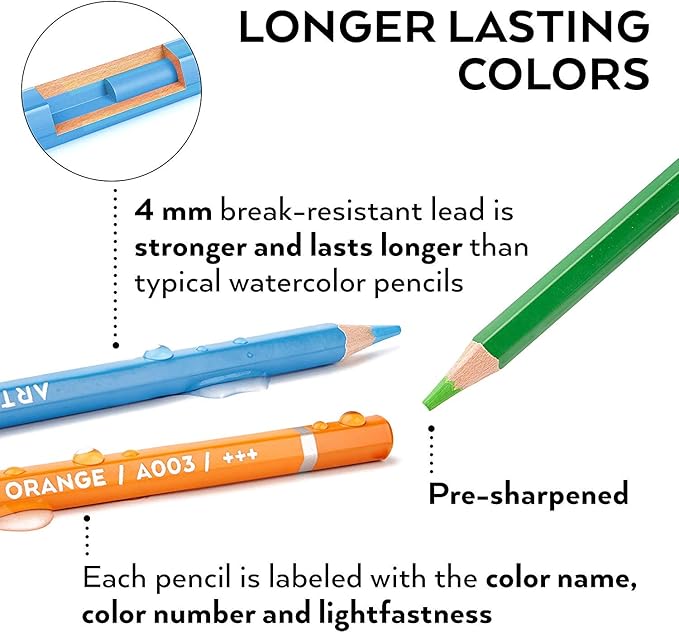ARTEZA Watercolor Pencils Set of 120 Water-Soluble Colored Pencils for Blending, Layering, Painting, Lightfast Pigments with Soft Cores in Tin Case, Art Supplies for Adults, Artists, Holiday Gift Set