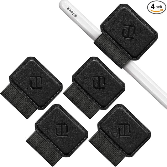 Fintie 4 Pack Pen Loop Holder for Apple Pencil Pro, Apple Pencil (USB-C / 1st / 2nd Generation) and Stylus Pens, Elastic Adhesive Leather Sleeve Attached to Cases, Black