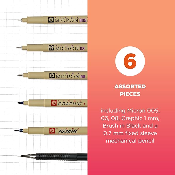 SAKURA 50201 6-Piece Pigma Manga Comic Pro Drawing Kit,Black