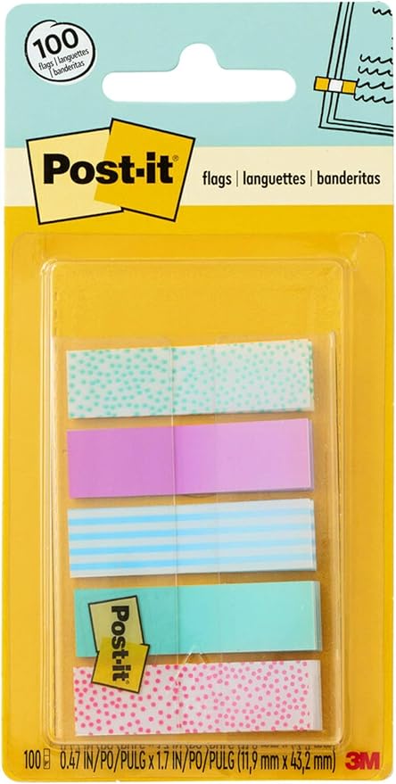 Post-it Pattern Flags, 100/On-the-Go Dispenser, .47 in, Gradient Pattern Collection (684-GRDNT)