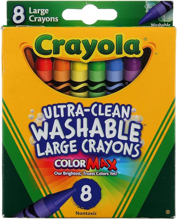 Washable Crayons, Large, 8 Colors/Box, Total 12 Boxes