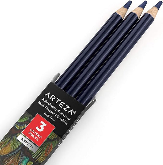 ARTEZA Colored Pencils, Pack of 3, A515 Midnight Blue, Soft Wax-Based Cores, Ideal for Drawing, Sketching, Shading & Coloring