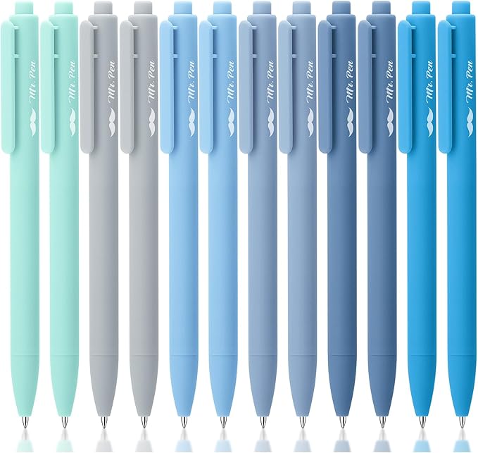 Mr. Pen- Retractable Gel Pens, 12 Pack, Black Ink, Sky Blue Barrel Gel Pens Fine Point 0.5mm, Fine Tip