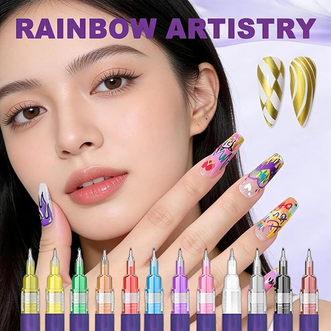 12 Colors Nails Art Pens Set,Upgraded 3D Nails Art Markers for Gel Nails,DIY Nails Art Marker Drawing Painting Liner Pen,Nails Art Nail DIY Decoration for Kids (C-3 Set)