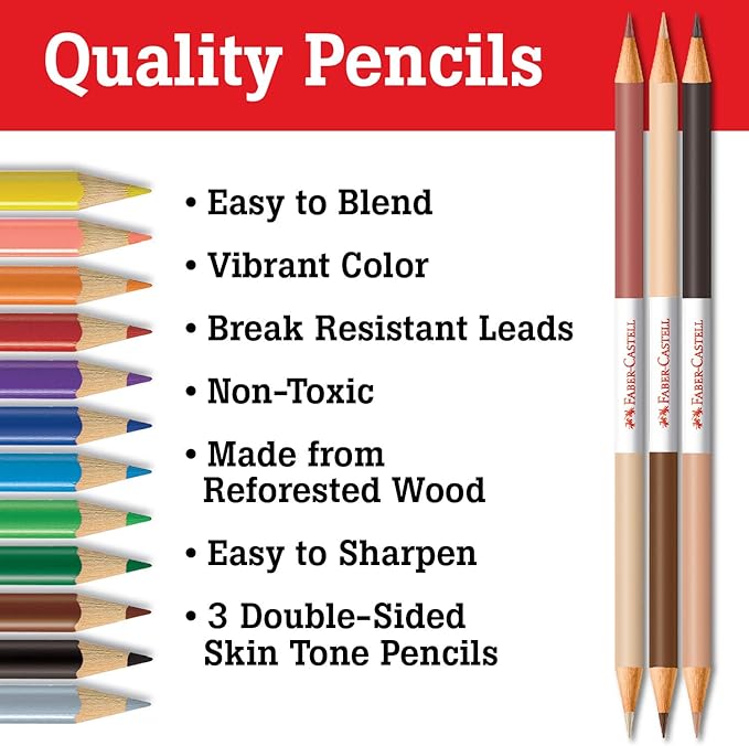 Faber-Castell World Colors How to Draw Faces Kit - Learn to Draw Portraits for Beginners - 40 Piece Skin Tone Coloring Pencils and Paper Art Set