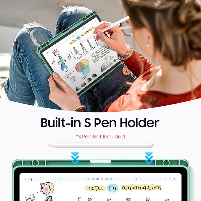 Fintie Hybrid Slim Case for Samsung Galaxy Tab S10 Lite/ S10 FE/ S9 FE 10.9 Inch/Tab S9 11 Inch with S Pen Holder, Shockproof Cover with Clear Transparent Back Shell, Auto Wake/Sleep, Emerald Marble