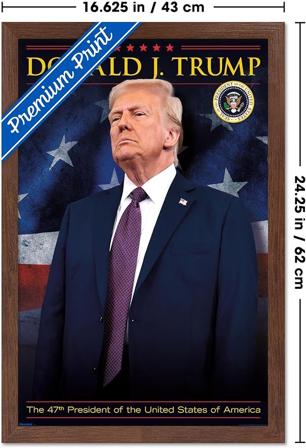 President Donald Trump - 47th President Wall Poster, 22.4L" x 14.7W", Mahogany Framed Version