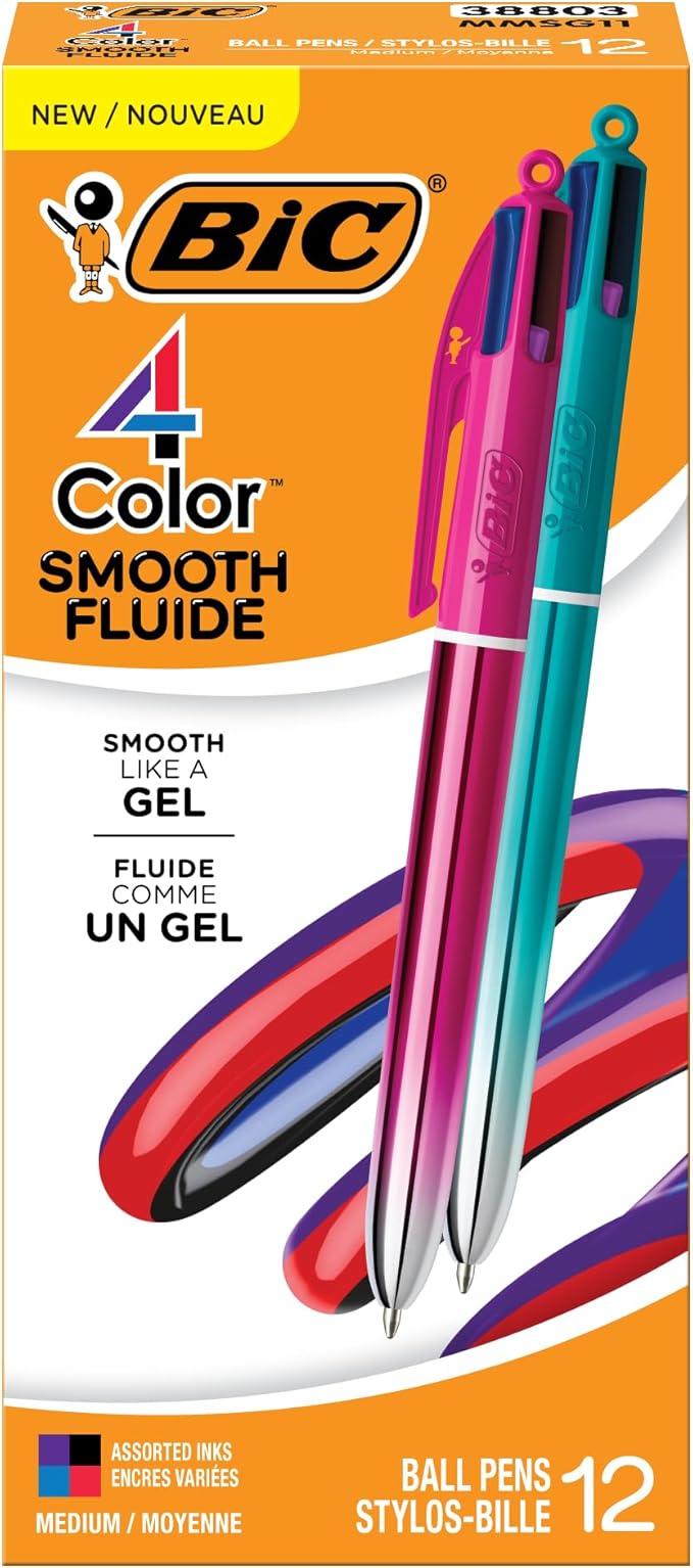 BIC 4-Color Smooth Gradient Retractable Ballpoint Pen with 1.0 mm Point, 12-Count in Assorted Ink Colors