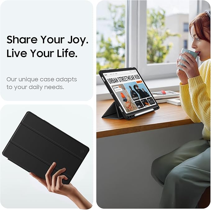 Fintie Hybrid Slim Case for Samsung Galaxy Tab S10 Lite/ S10 FE/ S9 FE 10.9 Inch/Tab S9 11 Inch with S Pen Holder, Shockproof Cover with Clear Transparent Back Shell, Auto Wake/Sleep, Black