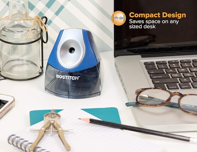 Bostitch Office Electric Pencil Sharpener, Heavy Duty Powerful Stall-Free Motor, High Capacity Shavings Tray, for Office or Classroom, Navy Blue