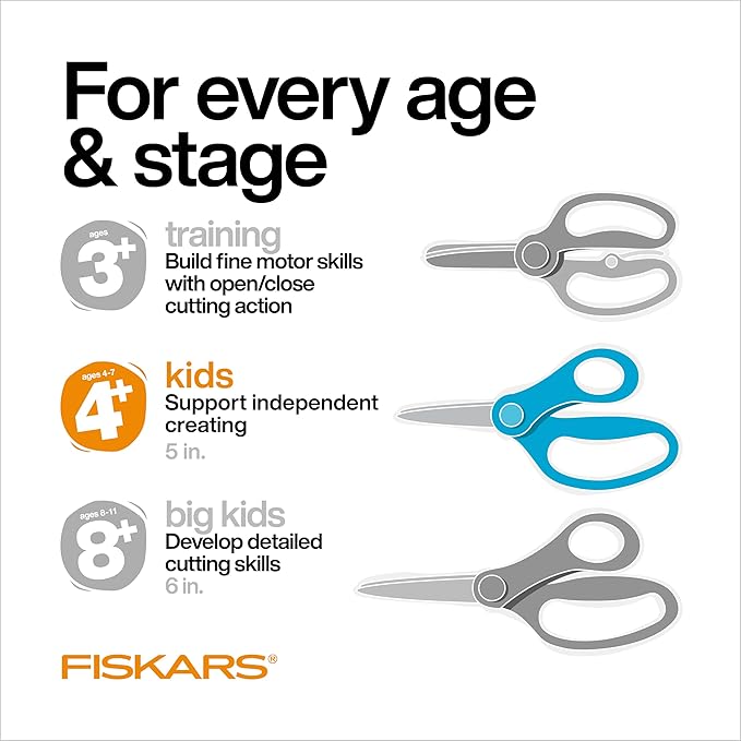 Fiskars 5" SoftGrip Pointed-Tip Scissors for Kids Ages 4-7, Scissors for School or Crafting, Back to School Supplies, Blue Lightning