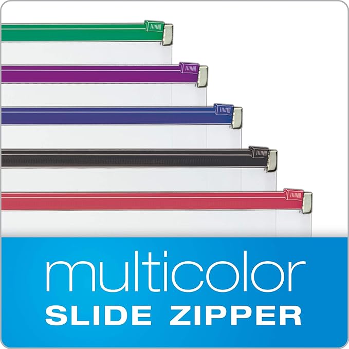 Cardinal Plastic Zippered Binder Pockets, 3-Hole Punched, Fits Full Letter Size 8-1/2" x 11" Sheets, Clear with Multicolor Zippers, 5 Count (14650) (Pack of 8)