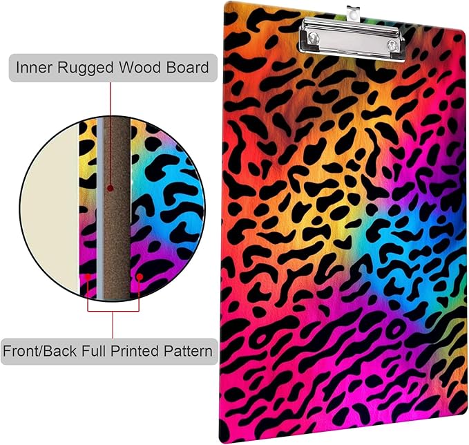 Fashion Clipboard, A4 Letter Size Wooden Decorative Clipboards for Teacher, Nurse, Doctor,Student and Kids, Cute Design for Standard Size 12.2" x 8.9"(C-Colorful Leopard Pattern)