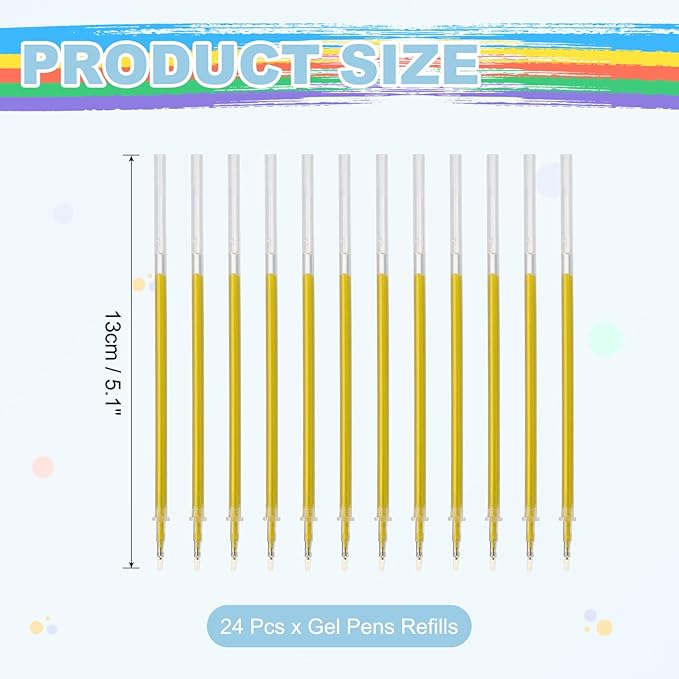 PATIKIL 0.5mm Gel Pens Refills, 24 Pack Glitter Gel Pens Sparkle Metallic Ink Fine Point Colored Refill Set for Adults Coloring Books Journaling Scrapbooking Art Drawing, Gold