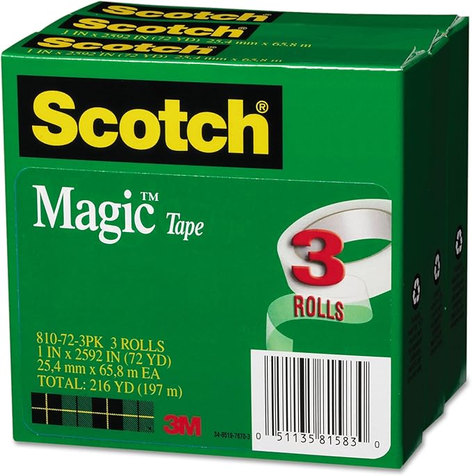 Scotch 810723PK Magic Tape Refill, 1-Inch x 2592-Inch, 3-Inch Core, 3/Pack