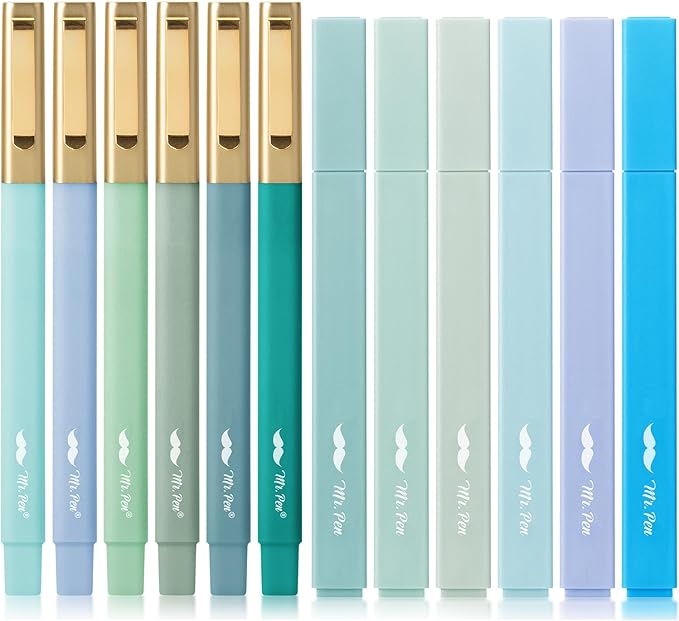 Mr. Pen- Aesthetic Green Bible Highlighter Pens, No Bleed, Black Ink, 12 Pack