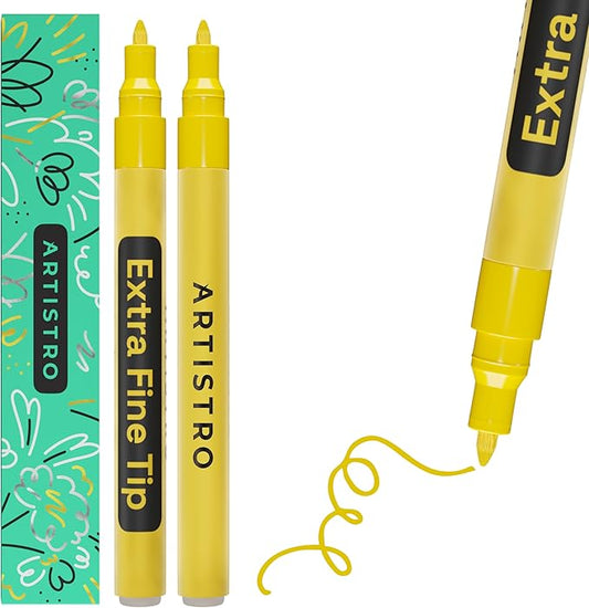 ARTISTRO 2 Yellow Acrylic Paint Markers - 0.7mm Extra Fine-Tip Paint Pens - Perfect for Crafting, Art Projects, & More