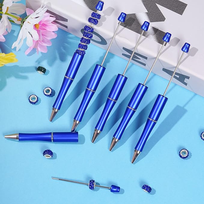 jiebor 30Pcs Blue Beadable Pens Plastic Bead Ballpoint DIY Cute Cool Pens Black Ink for Women Men Bridal Graduation Gift Office Supplies