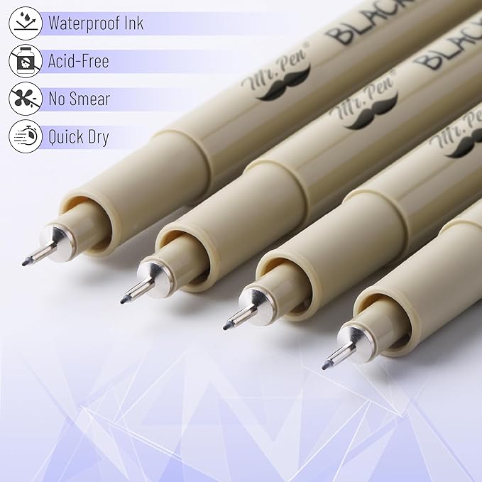Mr. Pen- Drawing Pens for Artists, 0.25mm, 8Pack, Black, Artist pens, Micro Pens for Drawing, Ink Pens for Drawing, Sketch Pens, Micro Pen, Fineliner Pens, Bible Journaling Pens, Fine Point, Bible Pen