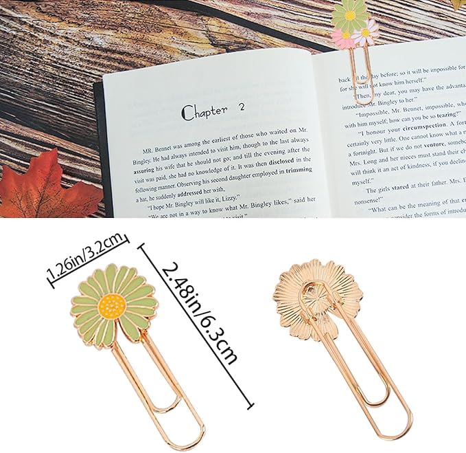 7 PCS Daisy Paper Clips Metal Paperclip Large Size Paper Clip Cute Bookmark Colorful Office Supplies Present for Teacher & Students, Bookmark Clamp Desk Accessories Stationery for School