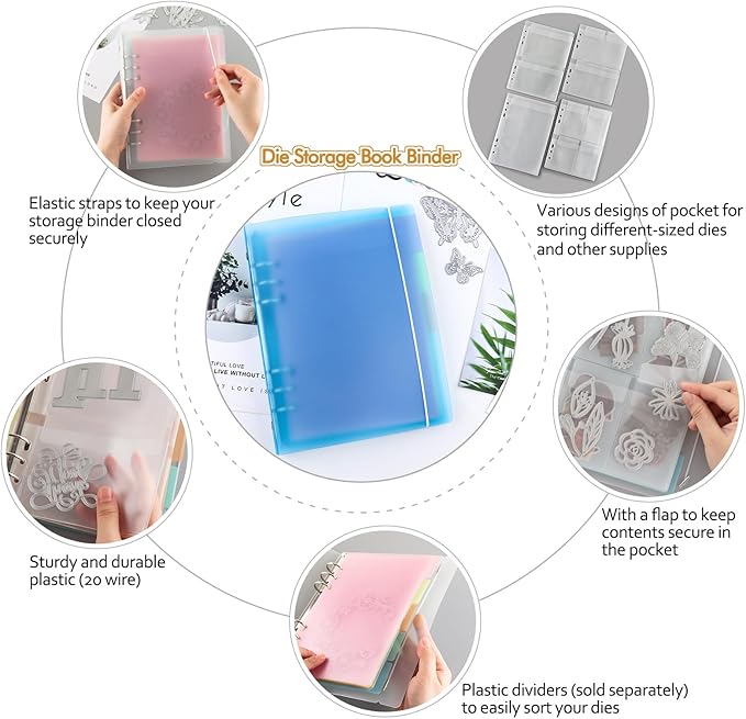 BAOFALI 3Pcs/Set A5 6 Ring Binder Cover Clean Transparent Soft PVC for Refillable Notebook Shell withMatte surfaceforStamp & Die Storage (Blue)