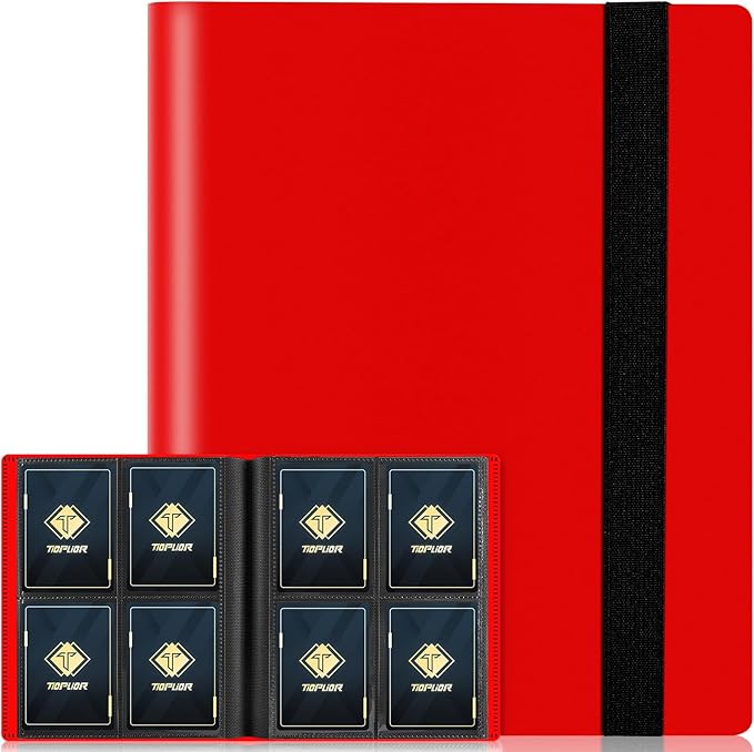 Trading Card Binder, Card Binder Album Folder Book Fit for MTG Baseball Football Sports Cards, Easy to Use Card Collection Binder (Red, 160 Pockets)