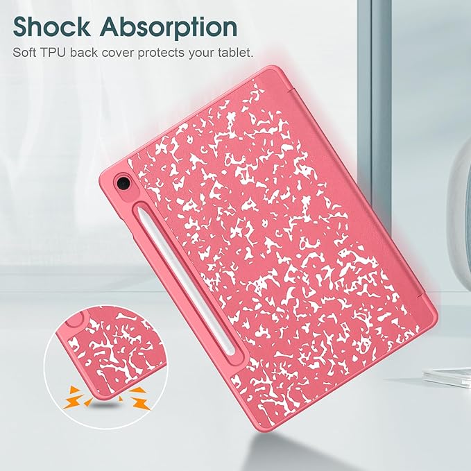 Fintie Slim Case for Samsung Galaxy Tab S10 Lite/ S10 FE/ S9 FE 5G 10.9 Inch/Tab S9 11 Inch with Built-in S Pen Holder, Soft TPU Smart Stand Back Cover Auto Wake/Sleep Feature, Composition Book Pink