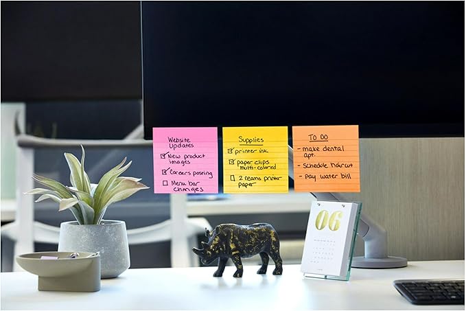 Post-it Super Sticky Lined Notes, 4 Sticky Note Pads, 4 x 4 in., Ideal for Organization in Your Dorm, Home or Office, Energy Boost Collection