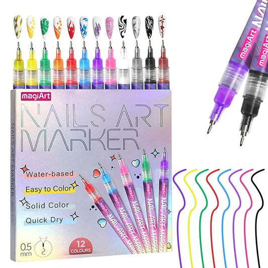 12 Colors Nail Art Pens, Fine Tips Nail Polish Pens Quick Dry, Graffiti Dotting Pen Acrylic Painted Pen Kit 3d Nail Polish Pens Drawing Painting for Diy Nails Art Design Manicure Tools