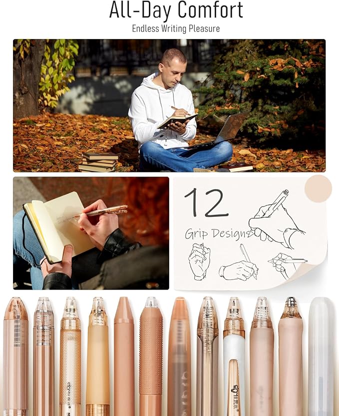 Four Candies Moor Series Gel Pens, Aesthetic Black & Brown Ink Pens with 0.5 mm Fine Point, Boho School Office Supplies Neutral Beige Desk Accessories, Set of 12
