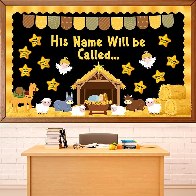 Christian Nativity Religious Bulletin Board Set Christian Jesus Birth Classroom Decorations Star Nativity Scene Paper Cutouts for Sunday School Church Chalkboard Christmas Holiday Wall Decor Supplies