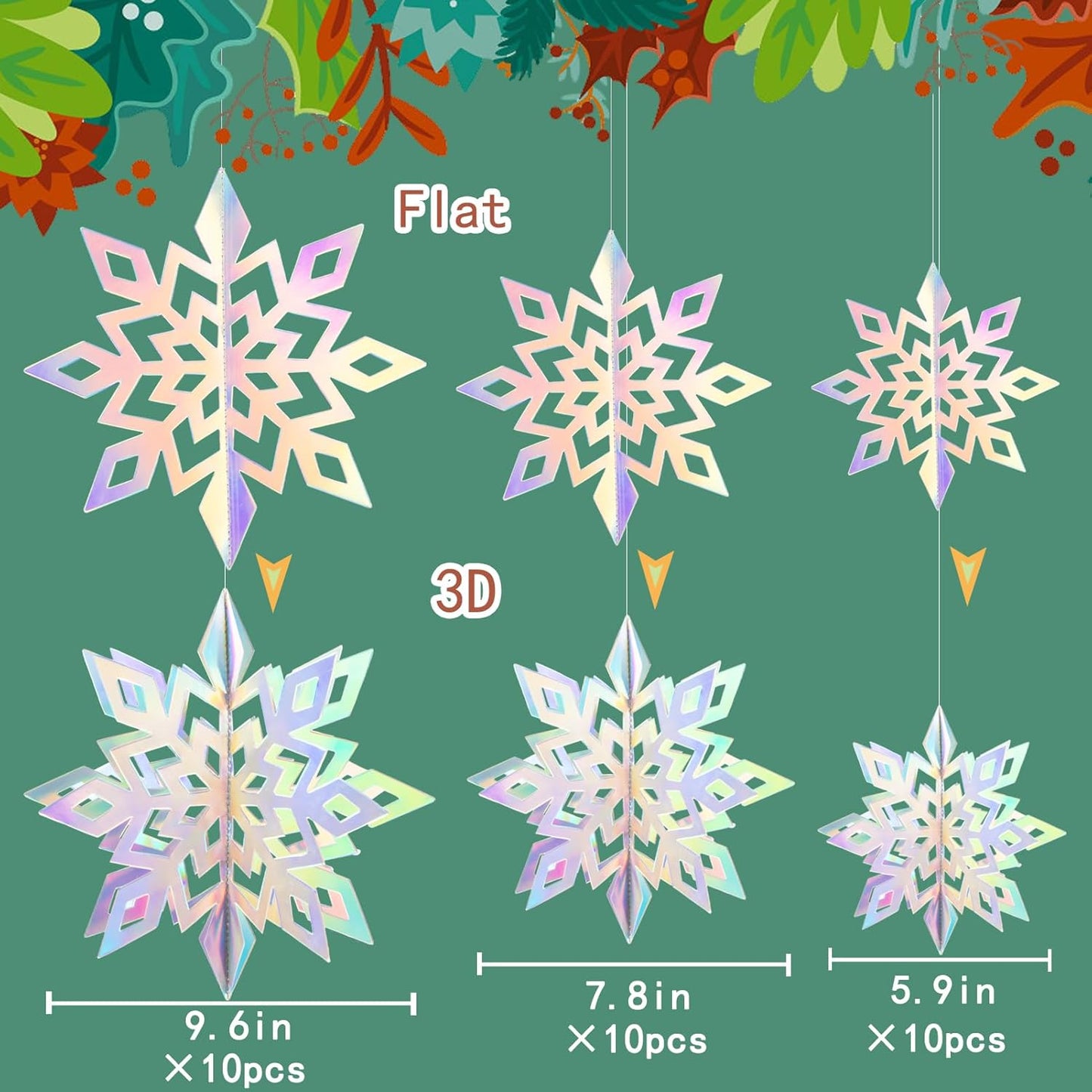GuassLee Christmas Hanging Snowflakes Decorations Clearance 30pcs 3D Iridescent Paper Snowflakes Snow Flakes Garland for Winter Wonderland Frozen Christmas Birthday Party Decorations