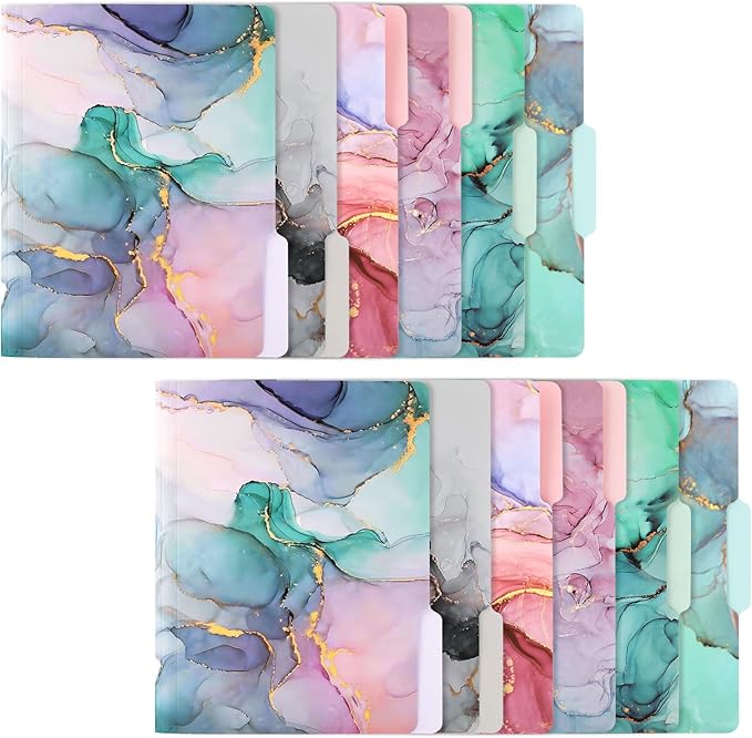 Ddaowanx Decorative File Folders Cute Colored File Folder,Letter Size File Folders for Documents,1/3-Cut Tabs,9 x 11.5 Inches,for Office,School,Home (12, Marble)